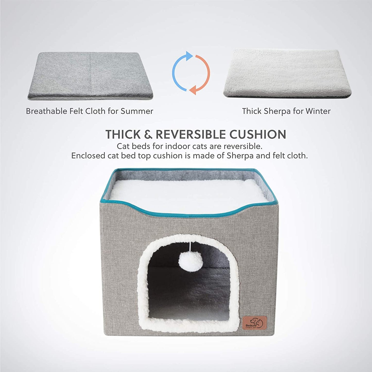 Cat Cave with Fluffy Ball Hanging and Scratch Pad (Foldable)