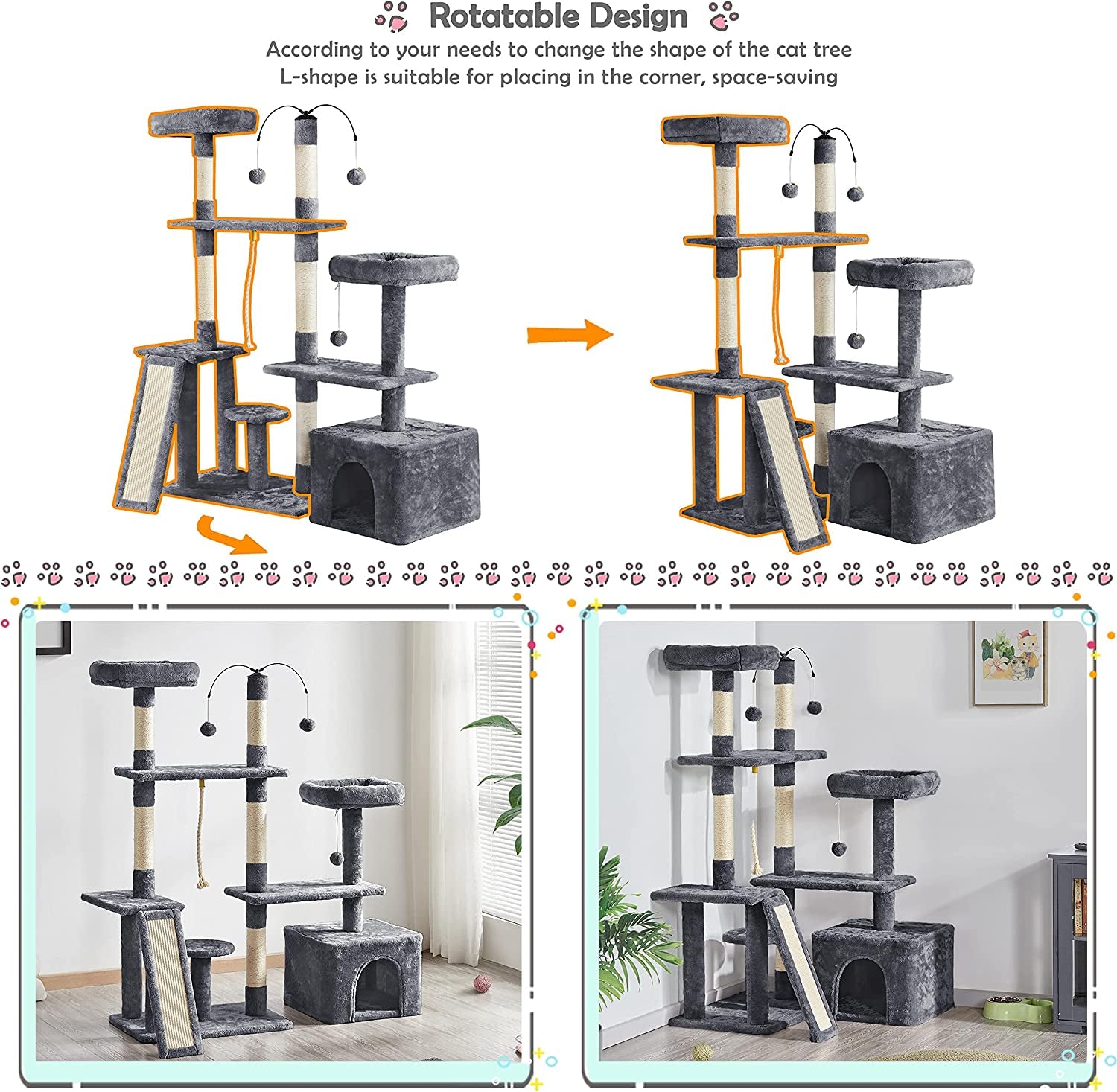Multi-Level Cat Tree Cat Tower with Scratching Posts, Furniture Play Center and Plush Perch