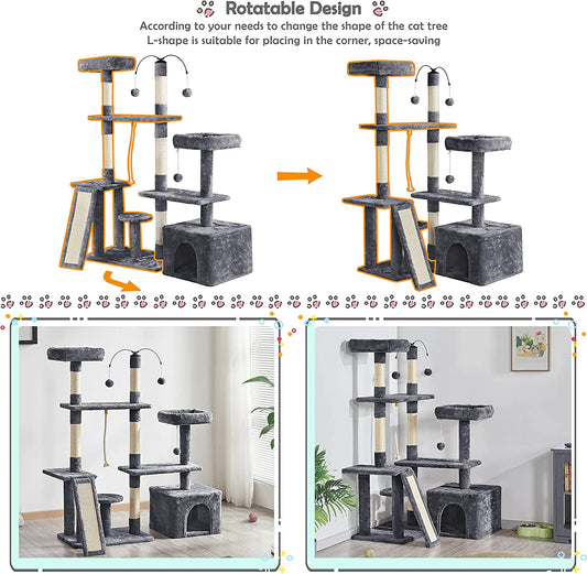 Multi-Level Cat Tree Cat Tower with Scratching Posts, Furniture Play Center and Plush Perch