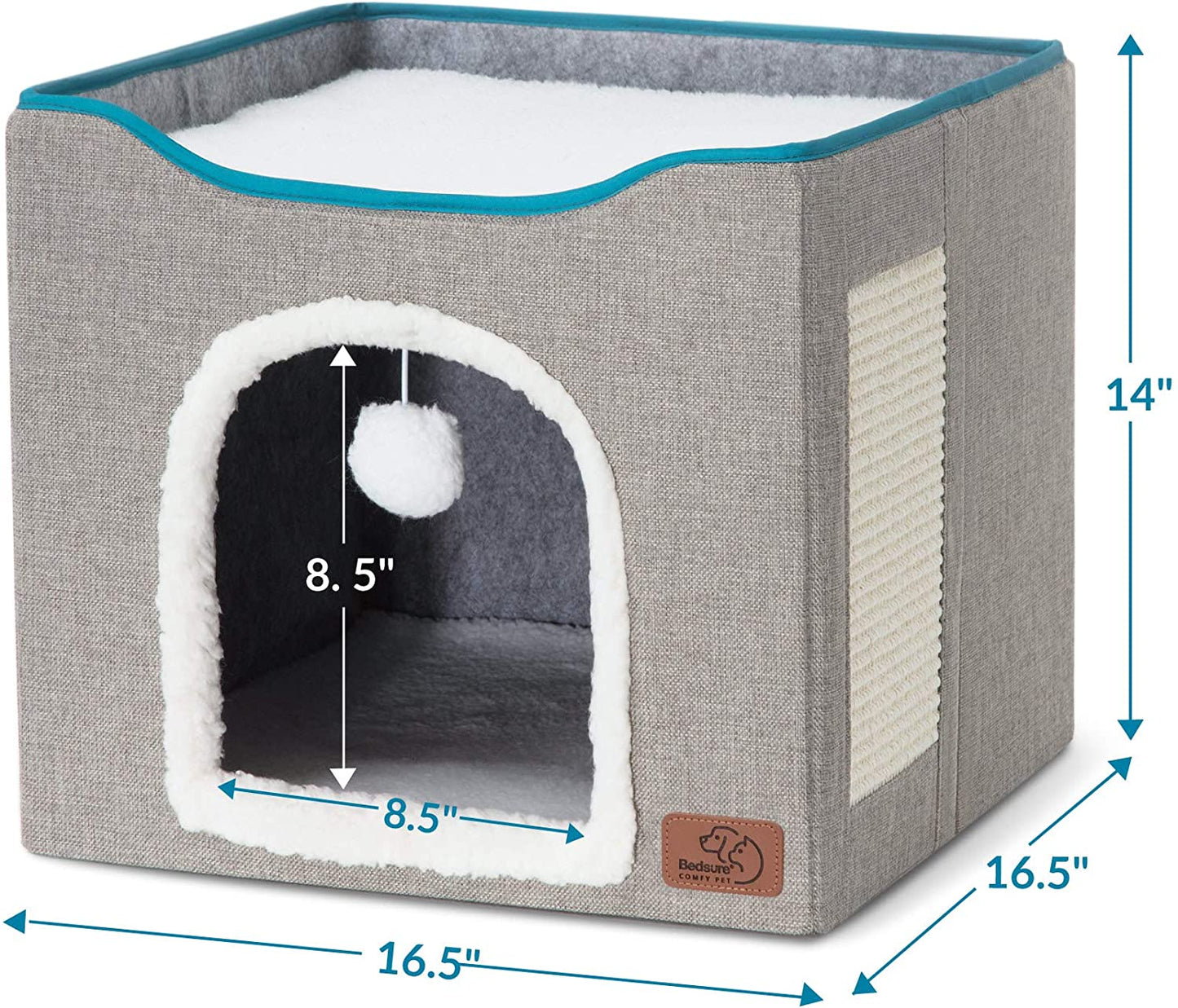 Cat Cave with Fluffy Ball Hanging and Scratch Pad (Foldable)